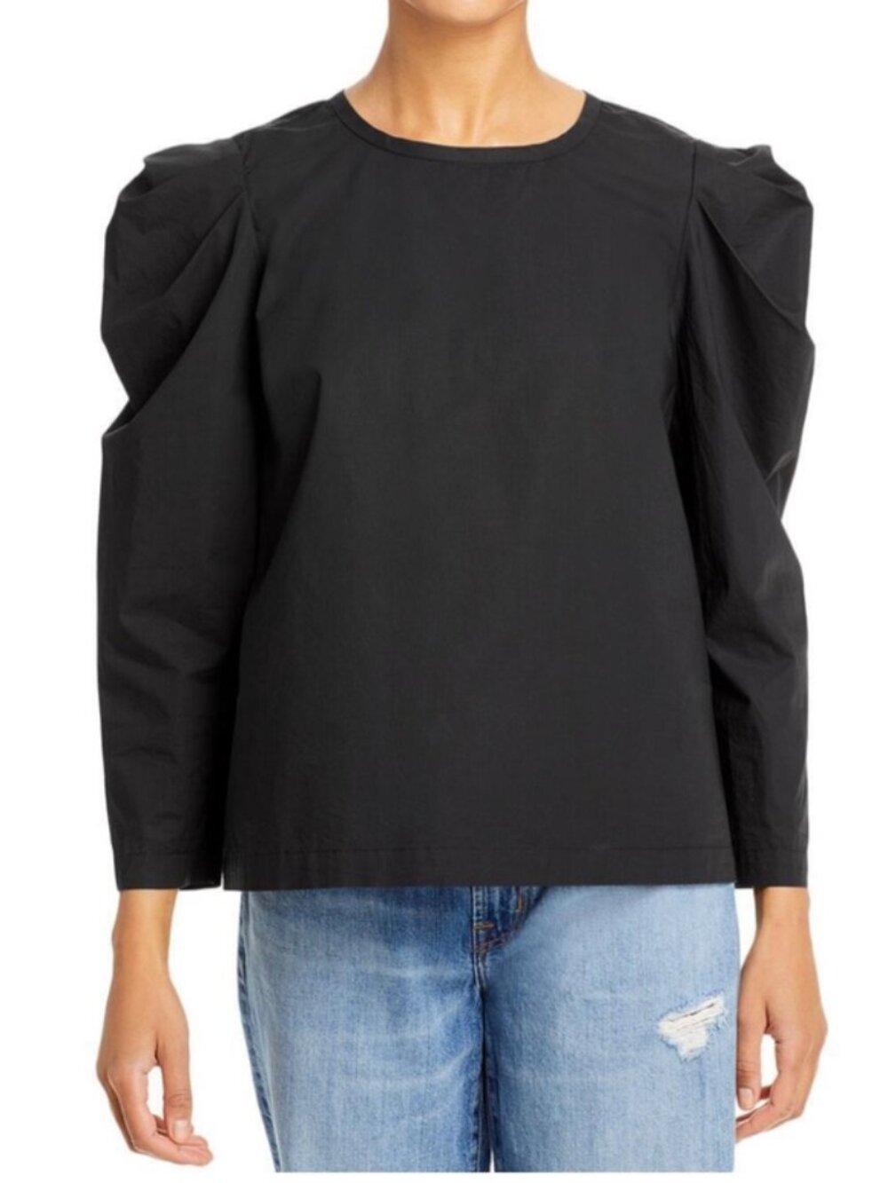 Joie Rene Classic Puff Sleeve Blouse Black 100% Cotton Corporate Goth Victorian